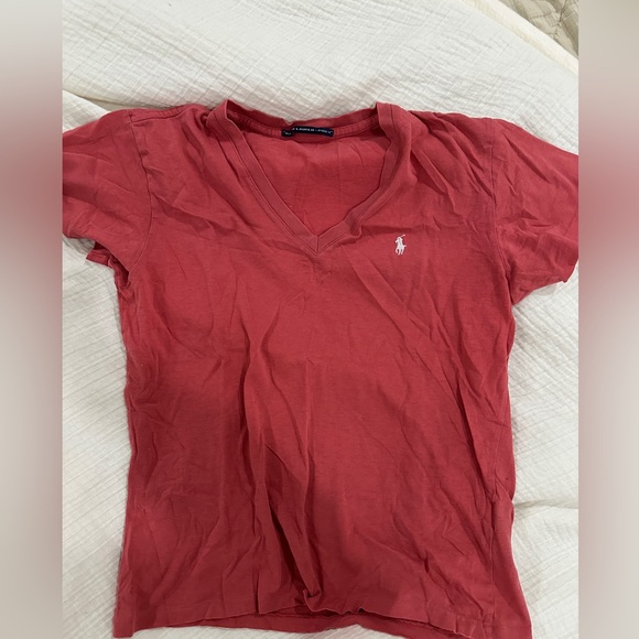 Ralph Lauren Women's Red V-Neck Tee - Picture 1 of 4